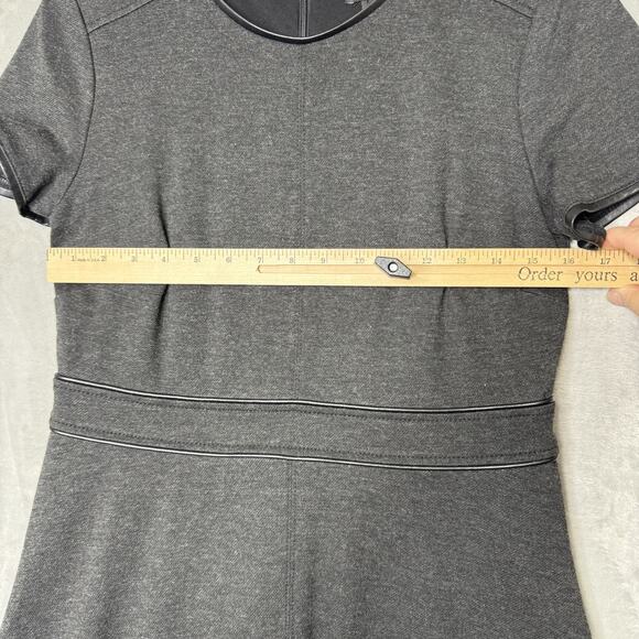 Ann Taylor Dress Womens 6 Gray Short Sleeve Faux Leather Trim Fit Flare Work - Picture 8 of 13
